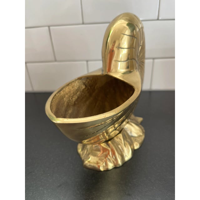 1980s Vintage Brass Nautilus Shell Planter, Smaller Scale For Sale - Image 4 of 6