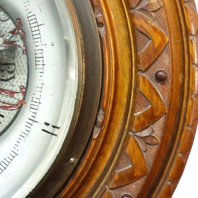 Victorian Antique Victorian Eastlake Style Carved Oak Aneroid Barometer C1900 For Sale - Image 3 of 7