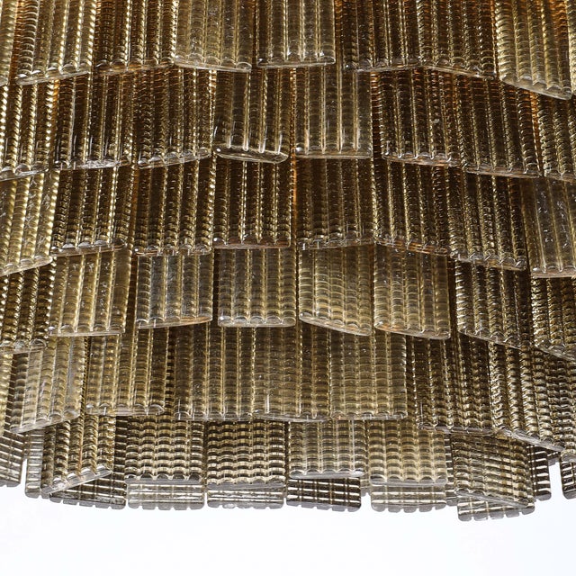 Modernist Hand-Blown Murano Glass 6-Tier Oblong Reeded Paneled Glass Chandelier For Sale In New York - Image 6 of 18