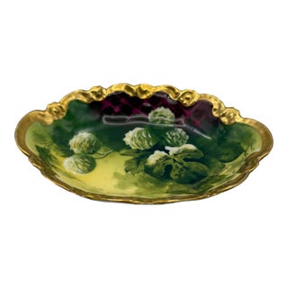 Antique Limoges France Hand Painted Scalloped Porcelain Dish Signed Rancon 7" Gold Gilt For Sale