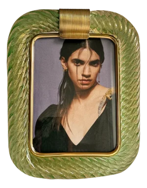 Small Green Torchon Picture Frame in Murano Glass and Brass by Simoeng