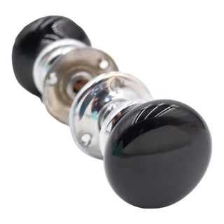 Vintage Black Glass Nickel Passage Door Knob Set For Sale