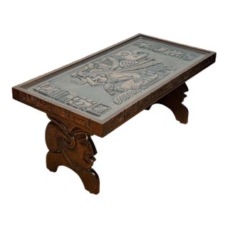 Vintage Tribal Mayan Shaman Carved Mahogany Cocktail Coffee Table For Sale