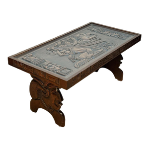 Vintage Tribal Mayan Shaman Carved Mahogany Cocktail Coffee Table