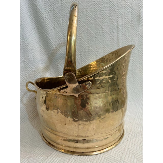Mid-Century Modern 1980’s Hammered Brass Helmet Coal Scuttle or Bucket With Handle For Sale - Image 3 of 11