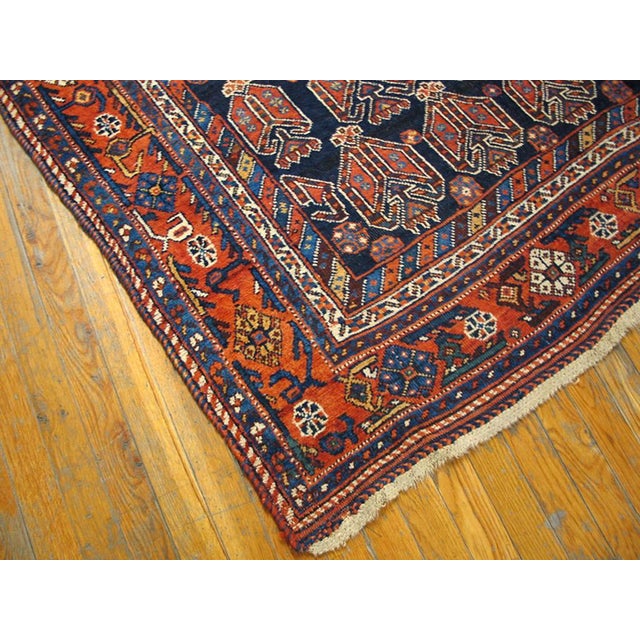 1930s 1930s Blue Navy Geometric Tribal Antique Persian Afshar Rug 4' 5" X 5' 10" Handknotted Wool Carpet For Sale - Image 5 of 6