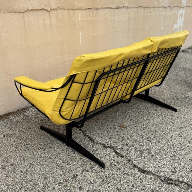 Vintage Homecrest Mid Century Modern Wire Metal Sofa W/ Yellow Vinyl Cushions For Sale - Image 15 of 18