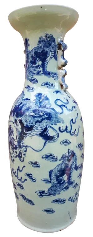 Large Celadon Vase with Shishis Decor, China, 19th Century