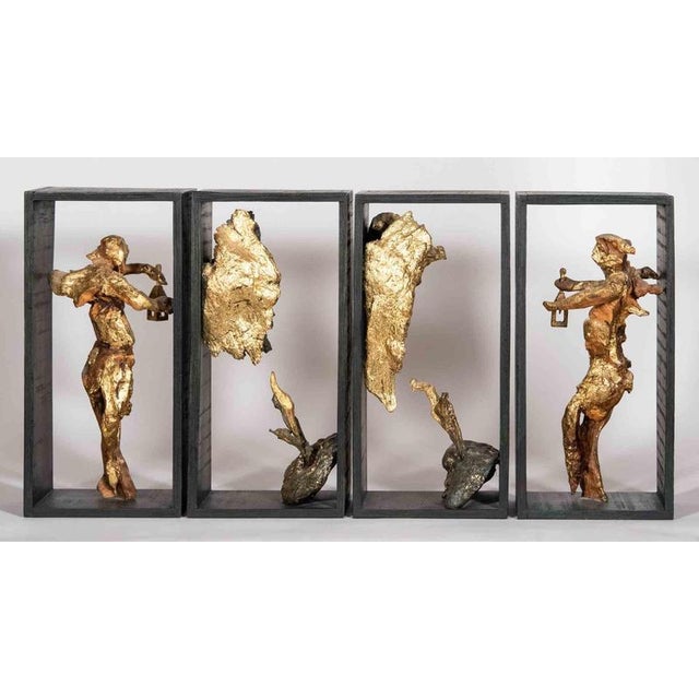 Precious Sculpture, proposed in four Modules, in Excellent condition, Authentic 1998 Creation in Gold Leaf, bronze and...