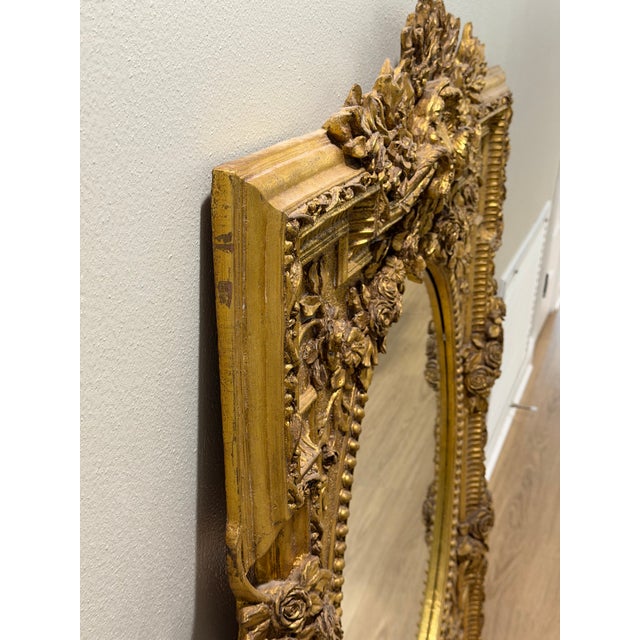 Large Ornate Rococo Revival Gold Floral Wood & Composition Wall Mirror For Sale - Image 4 of 16