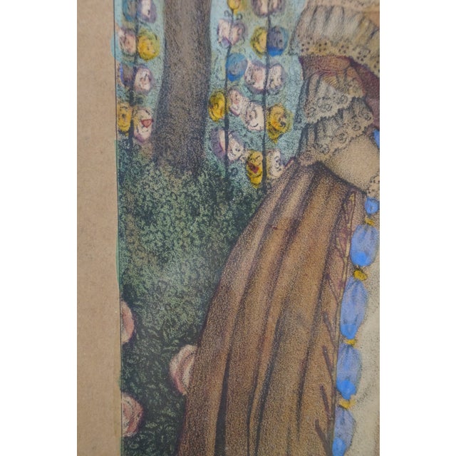 Antique French Hand Colored Lithograph 'Le Cadeau' Romance Courting Scene Framed For Sale - Image 11 of 11