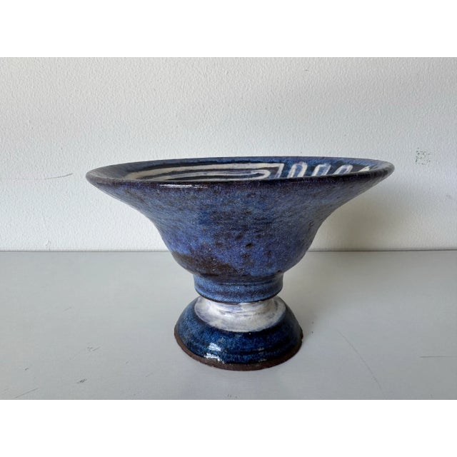 1980’s Vintage Organic Handmade and Painted Ceramic Pedestal Bowl by Mattaway For Sale - Image 9 of 12