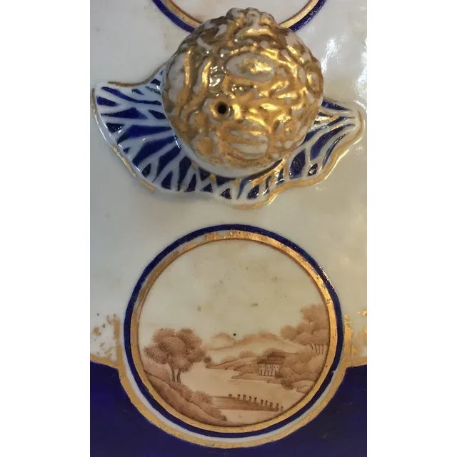 Blue 1810 Antique Chinese Export Porcelain Entree Serving Dish Painted with Sepia Landscapes - 3 Pieces For Sale - Image 8 of 12