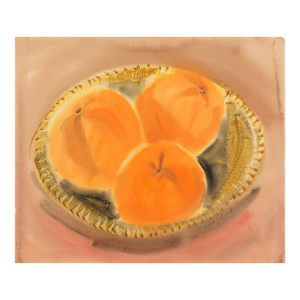 'Peaches in a Woven Basket' by Leah Schwartz, California Woman Artist