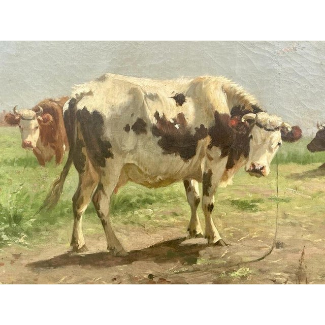 Aymar Alexandre Pezant, Cows in a Meadow in Spring, Oil on Canvas, Framed For Sale - Image 3 of 10