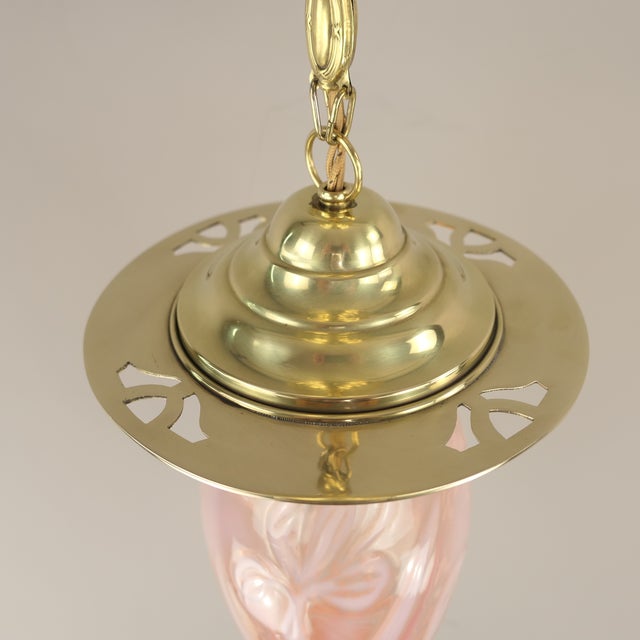 Art Nouveau Pendant Lamp with Floral Opal Glass Shade, 1890s For Sale - Image 5 of 8