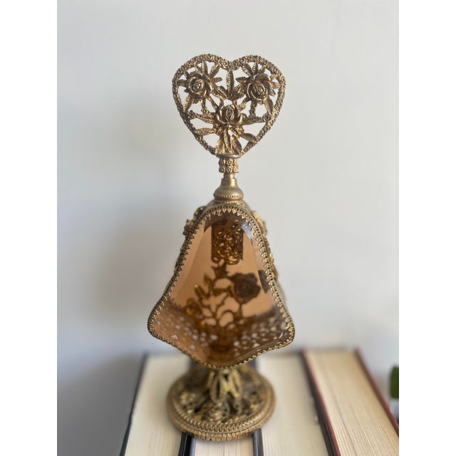 Vintage 1960s Gold Gilded Perfume Bottle Holder Ormolu-Style With Rose Motif For Sale - Image 4 of 13