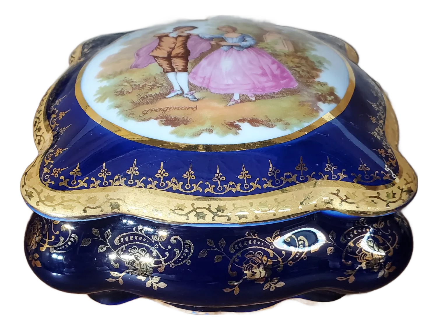 Limoges France 22k Gold 小物入れ ボックス 1950s Vintage Imperia Limoges French Cobalt 22k Gold Trinket Box