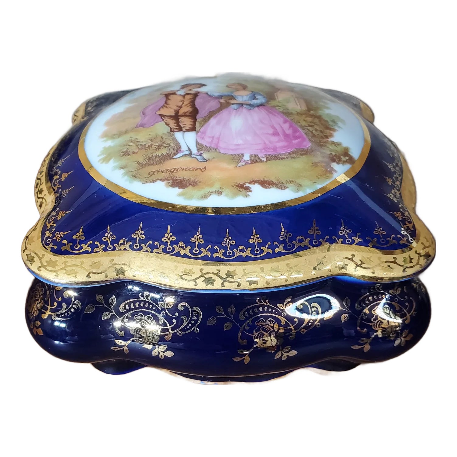1950s Vintage Imperia Limoges French Cobalt 22k Gold Trinket Box