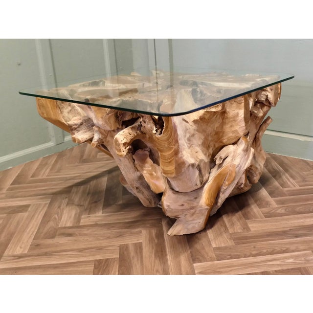 Live Edge Yewwood Root Tree Coffee Table with Glass Top A Beautiful and Unique piece. The root wood has stunning beauty...