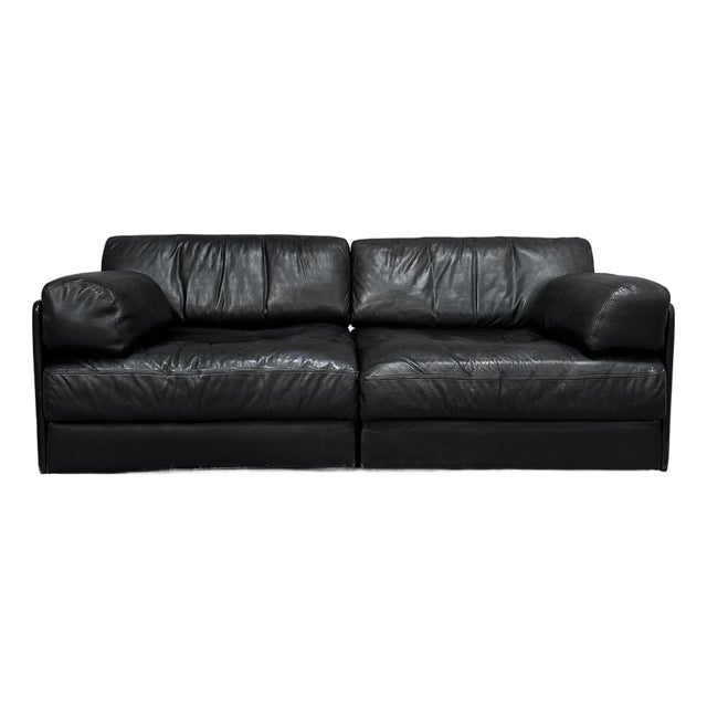 DS-76 Modular Sofa in Black Leather from de Sede, Switzerland, 1970s, Set of 2 For Sale