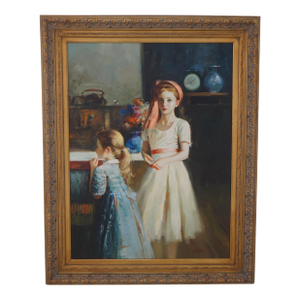 Kramer Artist-Signed Oil Painting on Canvas of Two Girls