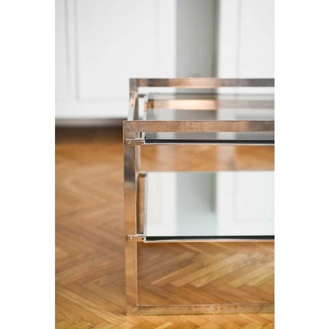 Side Tables in Steel with Mirrored Glass and Lower Shelf, 1970s, Set of 2 For Sale - Image 4 of 7