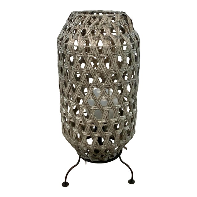 Organic Modern Taupe Woven Rattan Outdoor Floor Lamp For Sale