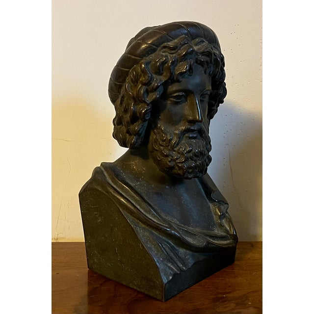 Antique 19th Century Grand Tour Classical Bronze Library Bust or Sculpture of Asclepius, Greco-Roman God of Medicine For Sale - Image 9 of 17