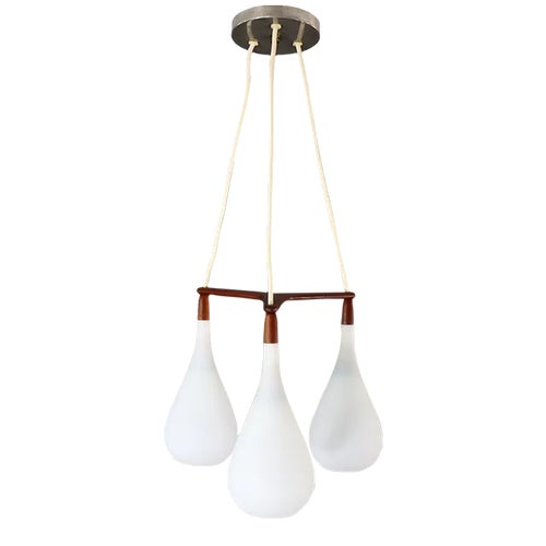 Vintage 60's Danish Teak Light Tear Drop Pendant Chandelier - Main Image