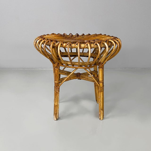 Italian mid-century modern round table stool in rattan, 1960s Table stool with a round seat, entirely made of finely woven...