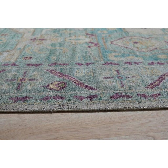 2020s 10x14 Green Hand-Knotted Silk Faded Turquoise Medallions Tribal Carpet Rug For Sale - Image 5 of 7