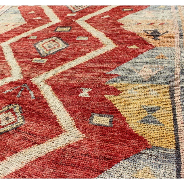 Red Antique Turkish Oushak Rug With Bold Red, Soft Blue, and Golden Accents For Sale - Image 8 of 8