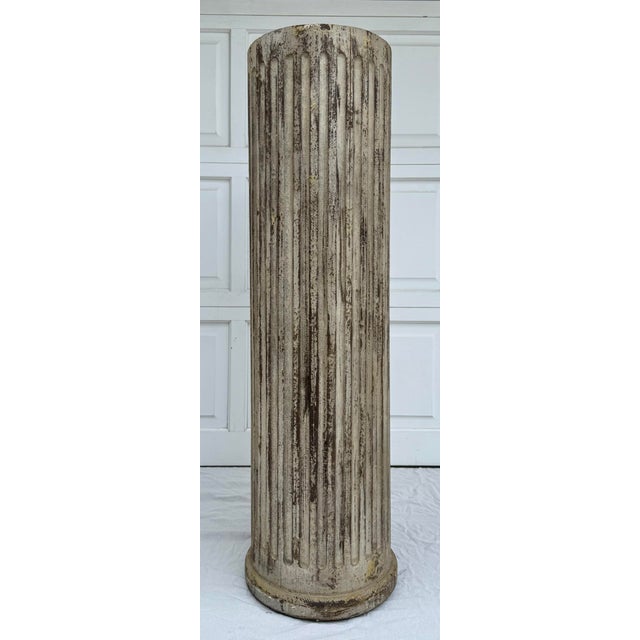 Louis XVI Style Fluted Distressed Gray Column Pedestal For Sale - Image 11 of 12