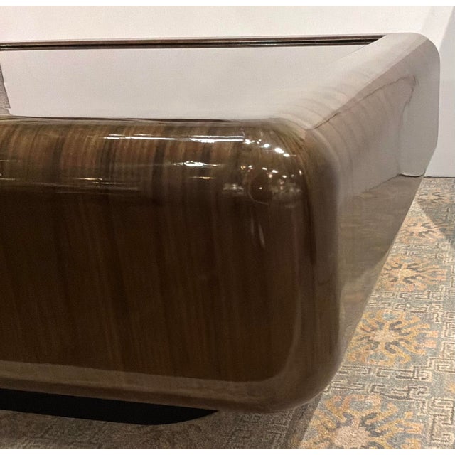 Original retail $6730, stylish Caracole Modern Caracello Gelee Cocktail Table, smoked bronze glass top, dark chocolate...