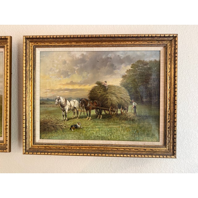 Green John Hutchinson Antique British Oil Paintings Framed Pair For Sale - Image 8 of 12