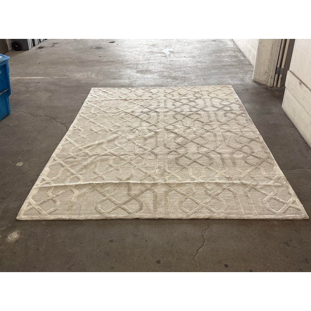 Contemporary 8ft 10in × 11ft 8in Restoration Hardware Raised Geometric Silk + Wool Rug For Sale - Image 3 of 12