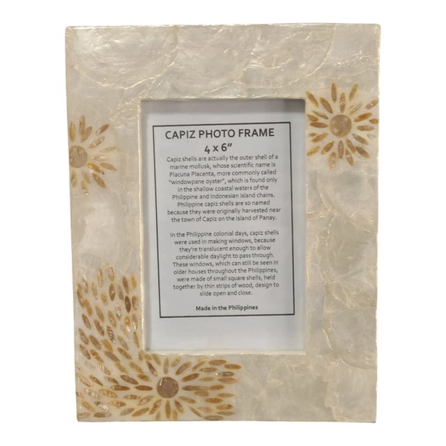Late 20th Century Mother of Pearl Floral Easel Back "Capiz" Philippines Picture Frame For Sale