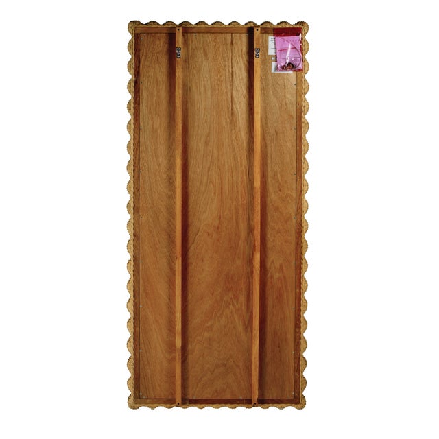 Wood Flora 32 in. W x 69.5 in. H Rectangular Scalloped Rattan Floor Mirror, Honey For Sale - Image 7 of 8