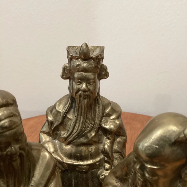 Brass Late 20th Century Fu, Lu, Shou Wise Men Heavy Brass Scholars Detailed Figurines For Sale - Image 8 of 12