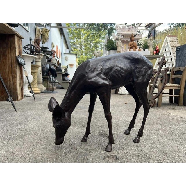 Bronze Grazing Fawn Deer Garden Sculpture For Sale - Image 9 of 15