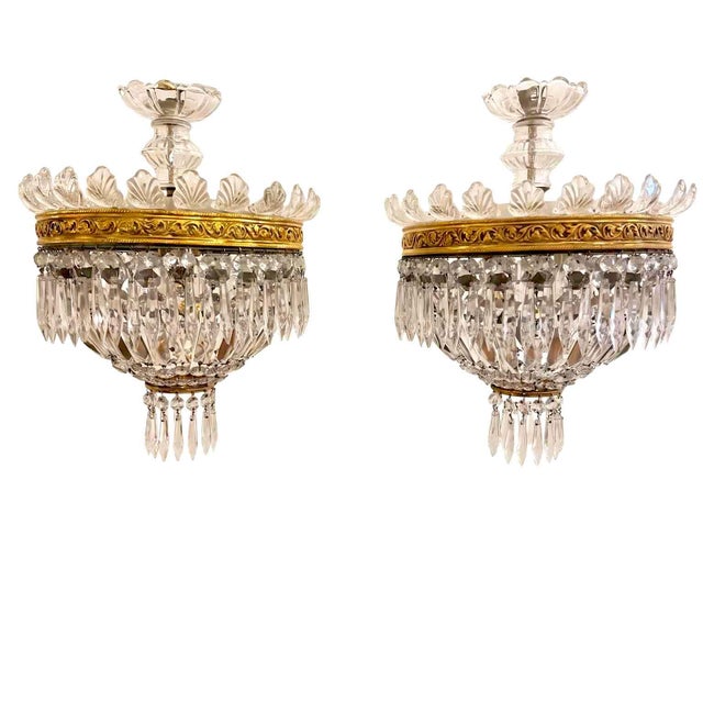 Italian Crystal and Bronze Two-Light Ceiling Lamps, 1960s, Set of 2 For Sale - Image 15 of 15
