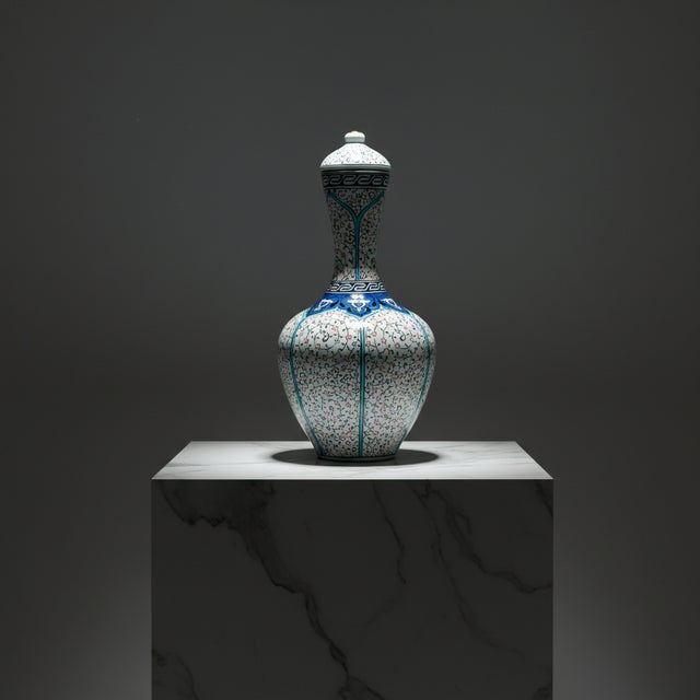 Handmade Ceramic Lidded Vase (30cm) Traditional Ottoman “Golden Horn” (Haliç) Style with Turquoise Bands – Decorative Art Object For Sale - Image 9 of 9