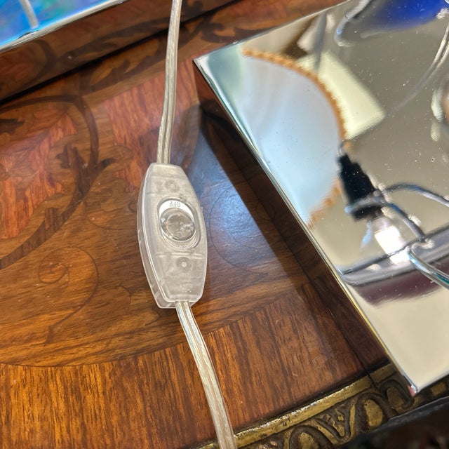 Italian Red Hand Blown Convex Disk and Chrome Frame Tabletop Lamp For Sale In Miami - Image 6 of 11