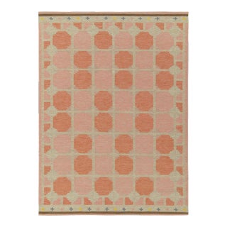 Scandinavian Style Kilim Rug in Pink, Greige Geometric Pattern by Rug & Kilim 3x10 For Sale