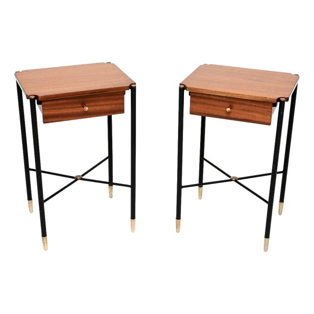 Vintage French Side Tables in Brass and Steel, 1950, Set of 2 For Sale