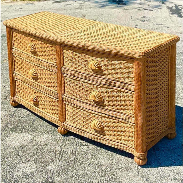 Vintage Coastal Woven Rattan Dresser For Sale - Image 4 of 9