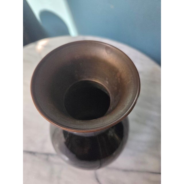 Black Antique Chinioiserie Brass Vase With Mother of Pearl Inlay For Sale - Image 8 of 8