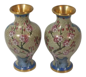 1960s Chinese Floral Cloisonne Vases - a Pair