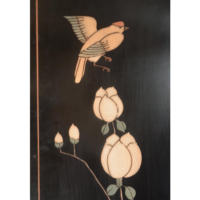 Vintage Asian Gold Leaf Coromandel 4-Panel Folding Screen With Birds in Nature Scenes For Sale - Image 11 of 18